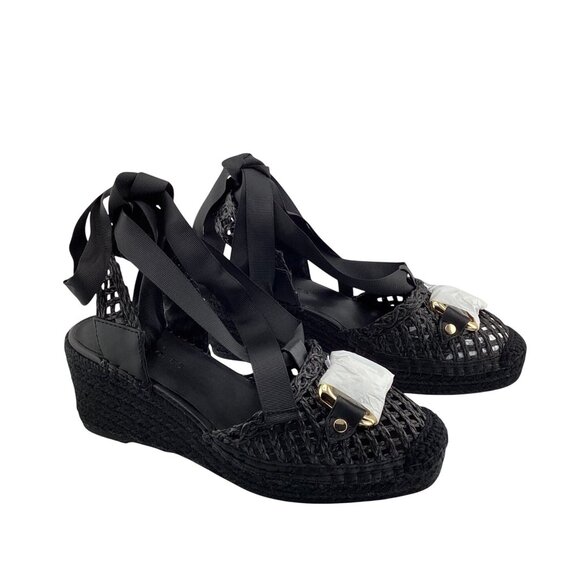 Aerosoles Scarlett Raffia Espadrille Wedge Sandal‎ Size 7.5 NWB Black Strappy - Picture 5 of 8